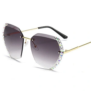 Newest trendy rimless trimming ladies anti UV rhinestone sunglasses wholesale women men eyewear shade sun glasses custom goggles