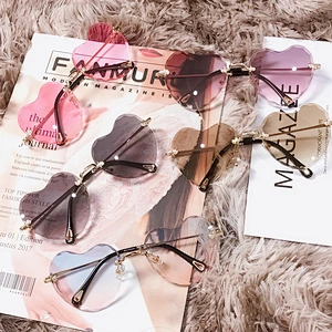 fashion rimless heart shape sunglasses women men newest shades retro sun glasses wholesale custom eyewear 2021 trendy goggles