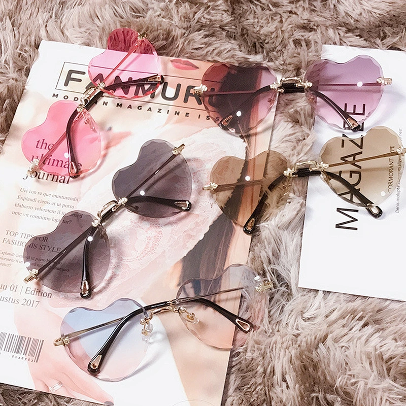 fashion rimless heart shape sunglasses women men newest shades retro sun glasses wholesale custom eyewear 2021 trendy goggles