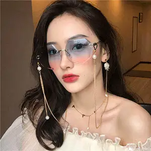 Trendy ladies oversize rimless trimming polygon UV400 sunglasses wholesale women men eyewear shade sun glasses custom goggles