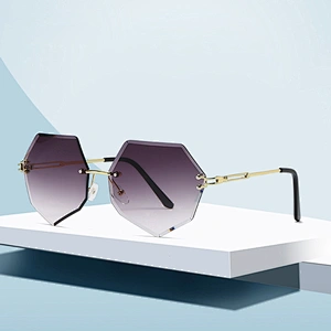 Trendy ladies oversize rimless trimming polygon UV400 sunglasses wholesale women men eyewear shade sun glasses custom goggles