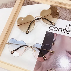 fashion rimless heart shape sunglasses women men newest shades retro sun glasses wholesale custom eyewear 2021 trendy goggles