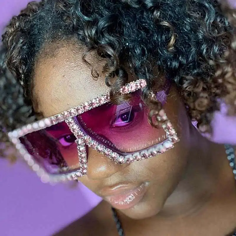 2021 Newest fashion trendy oversize square rhinestone sunglasses women men eyewear shade sun glasses wholesale custom goggles