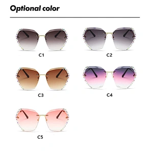 Newest trendy rimless trimming ladies anti UV rhinestone sunglasses wholesale women men eyewear shade sun glasses custom goggles
