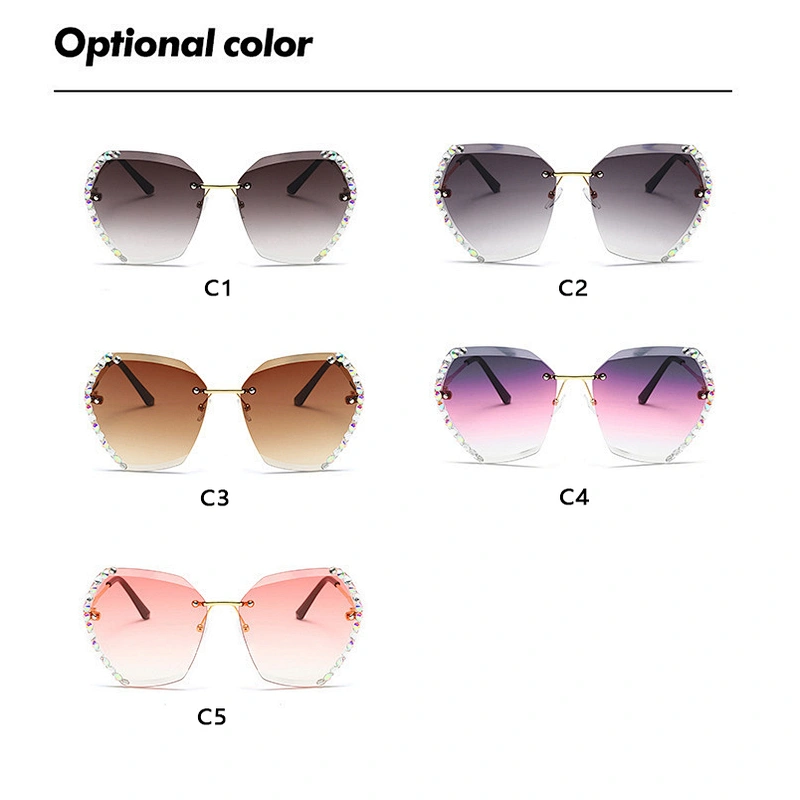 Newest trendy rimless trimming ladies anti UV rhinestone sunglasses wholesale women men eyewear shade sun glasses custom goggles