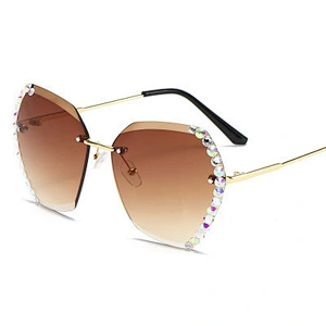 Newest trendy rimless trimming ladies anti UV rhinestone sunglasses wholesale women men eyewear shade sun glasses custom goggles