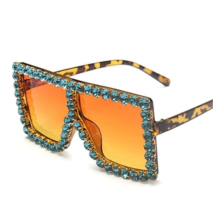 2021 newest fashion big frame diamond trendy sunglasses women men eyewear shade vintage sun glasses wholesale custom goggles
