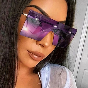 2021 newest fashion oversize rimless square sunglasses women men eyewear shade vintage sun glasses wholesale custom goggles