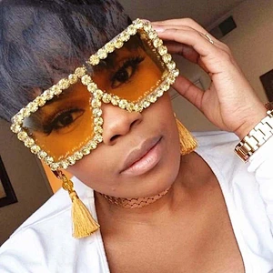 2021 newest fashion rhinestone square big frame sunglasses women men eyewear shade vintage sun glasses wholesale custom goggles