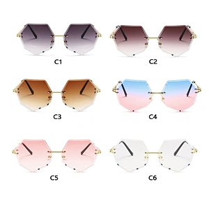 Trendy ladies oversize rimless trimming polygon UV400 sunglasses wholesale women men eyewear shade sun glasses custom goggles