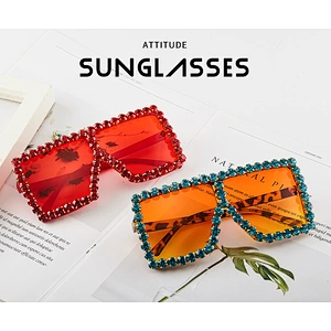 2021 Newest fashion oversize rhinestone personality sunglasses women men eyewear shade sun glasses wholesale custom goggles