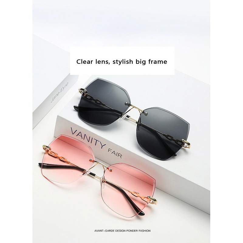 Newest fashion ladies rimless trimming UV400 gradient sunglasses women men eyewear shade sun glasses wholesale custom goggles