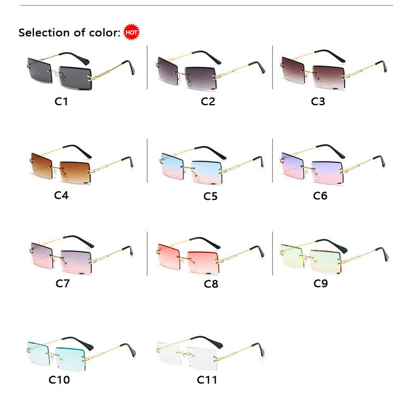 2021 newest fashion rimless rhinestone gradient sunglasses women men eyewear shade vintage sun glasses wholesale custom goggles