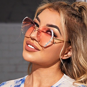 2021 newest fashion rimless diamond gradient polygonal sunglasses women men eyewear shade sun glasses wholesale custom goggles