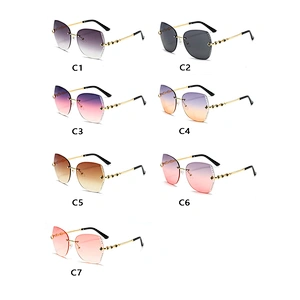 Newest four leaf clover rhinestone rimless trimming UV400 sunglasses women men eyewear shade sun glasses custom goggles