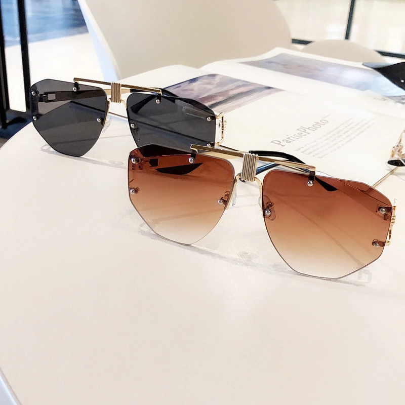 fashionable rimless retro sunglasses women men newest shades round sun glasses wholesale custom eyewear 2021 trendy goggle