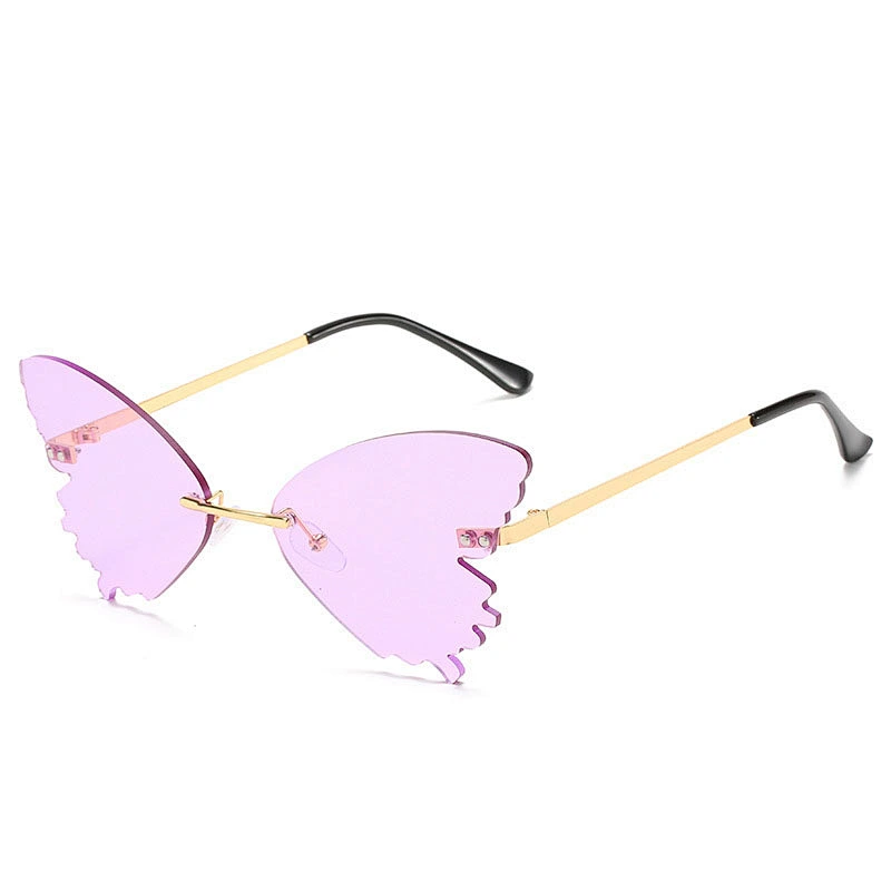 2021 newest fashion butterfly shape rimless colorful sunglasses women men eyewear shade sun glasses wholesale custom goggles