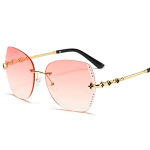 Newest four leaf clover rhinestone rimless trimming UV400 sunglasses women men eyewear shade sun glasses custom goggles