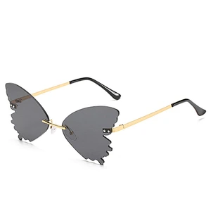 2021 newest fashion butterfly shape rimless colorful sunglasses women men eyewear shade sun glasses wholesale custom goggles