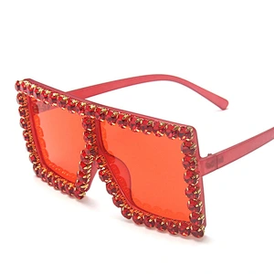 2021 newest fashion big frame diamond trendy sunglasses women men eyewear shade vintage sun glasses wholesale custom goggles