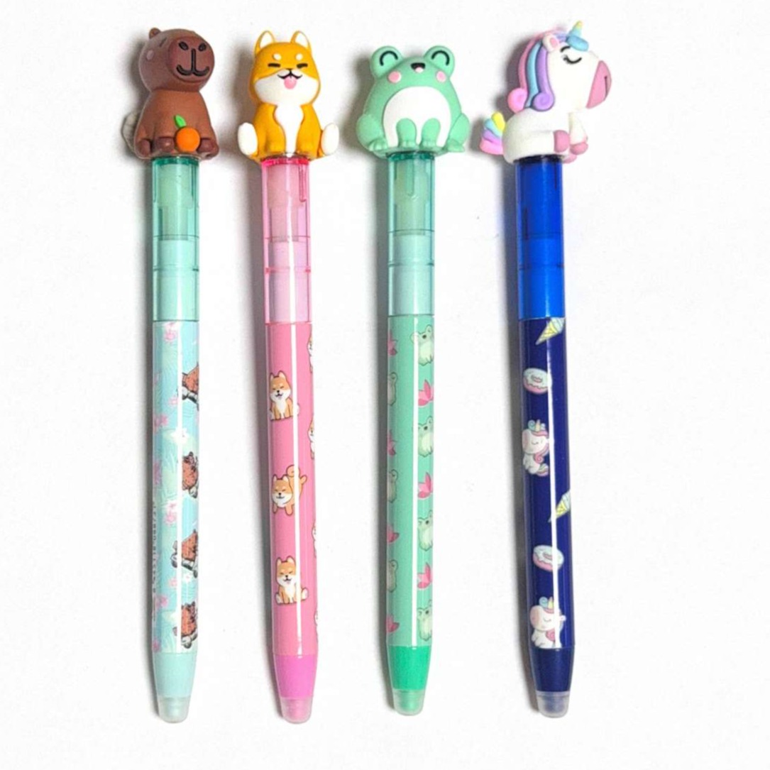 spinning erasable pen with cute animal plush on top