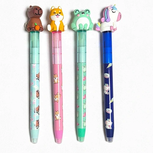 spinning erasable pen with cute animal plush on top