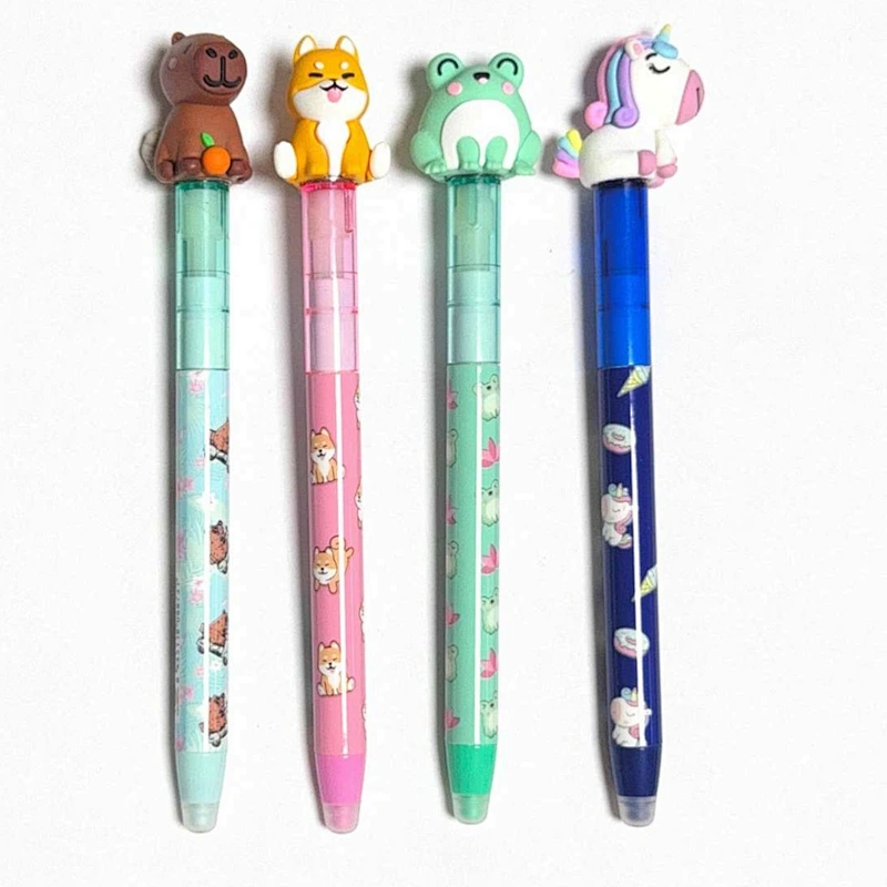 spinning erasable pen with cute animal plush on top