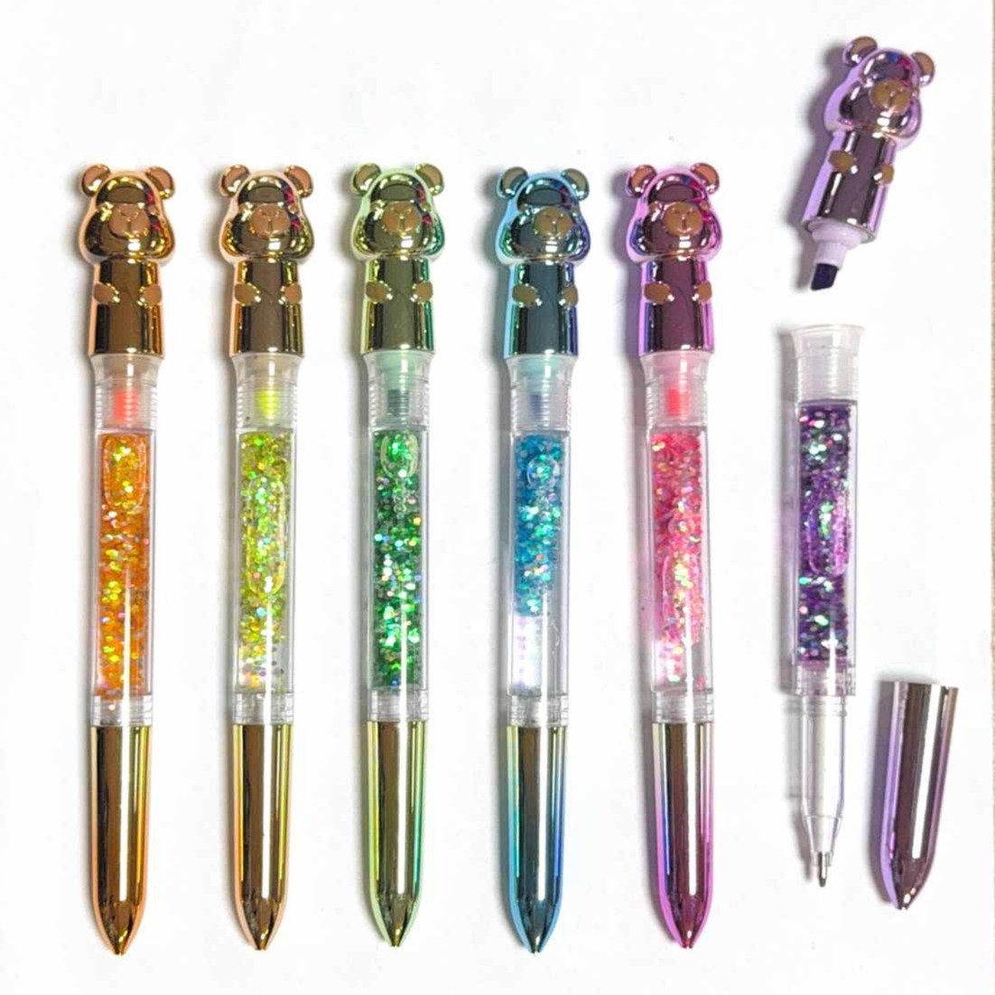 Metallic bear pen with glitter barrel