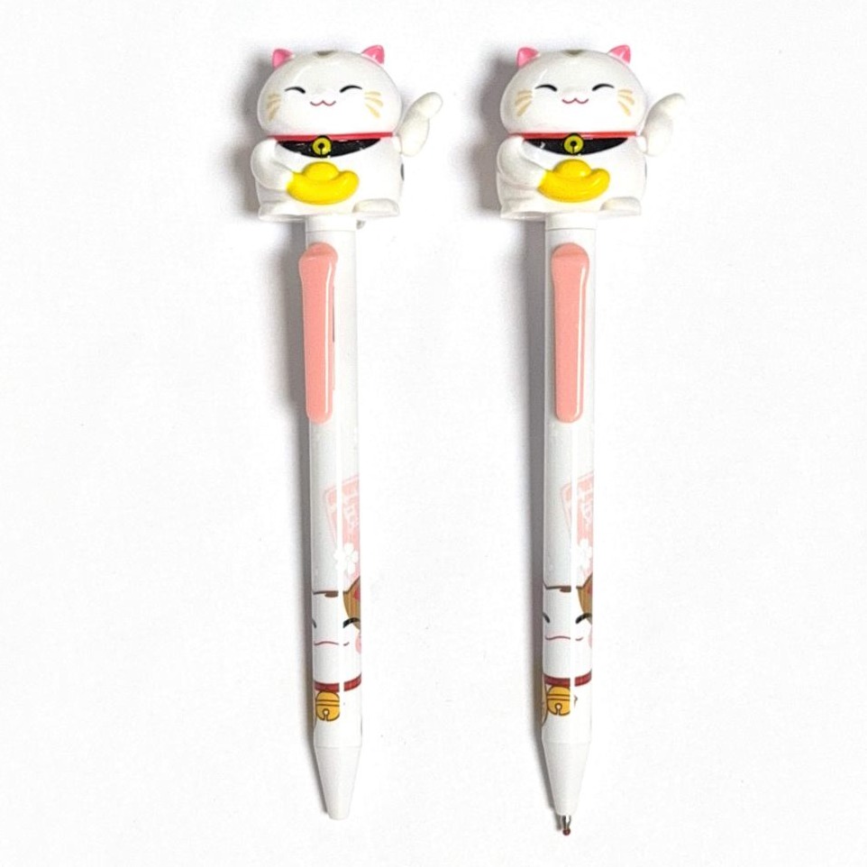 Lucky Cat clicck pen with plush  topper