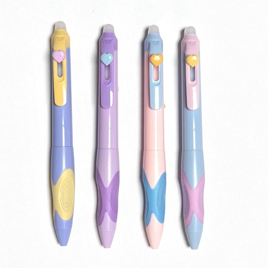 Heart Decor Dual-Color Erasable Retractable Pens