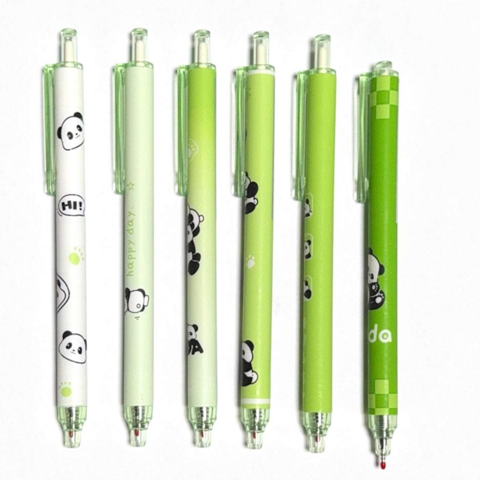 Green Gradient Panda Pattern Retractable Gel Pens
