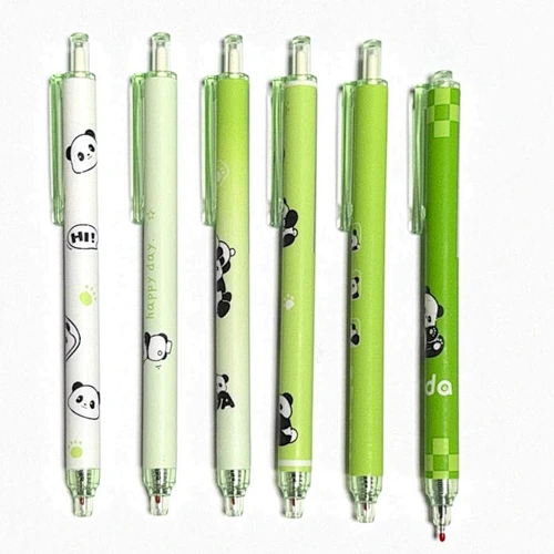 Green Gradient Panda Pattern Retractable Gel Pens