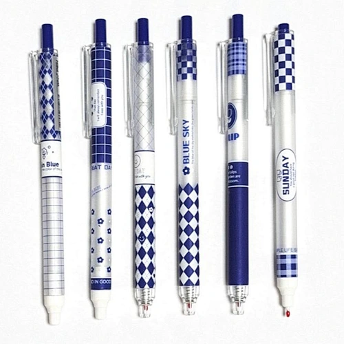 Navy Blue Plaid Retractable Gel Pen