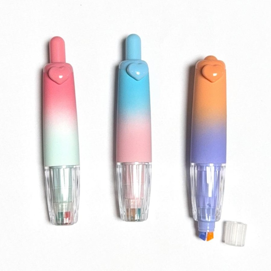 Gradient Heart Push-Type Highlighter 3-Pack