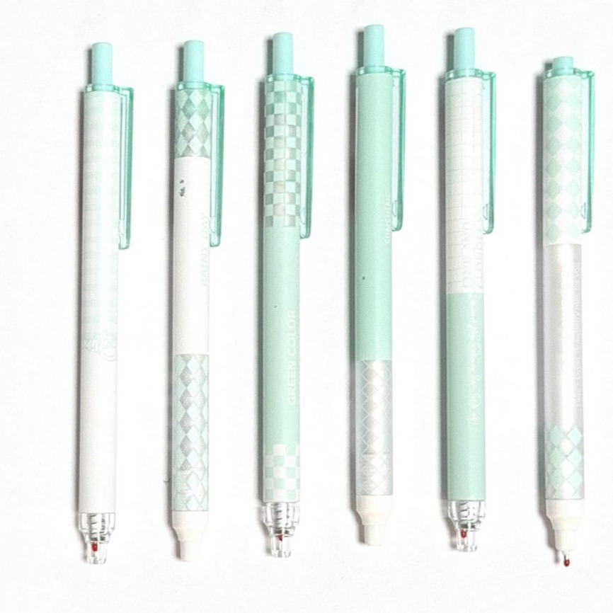 Mint Plaid Retractable Gel Pen