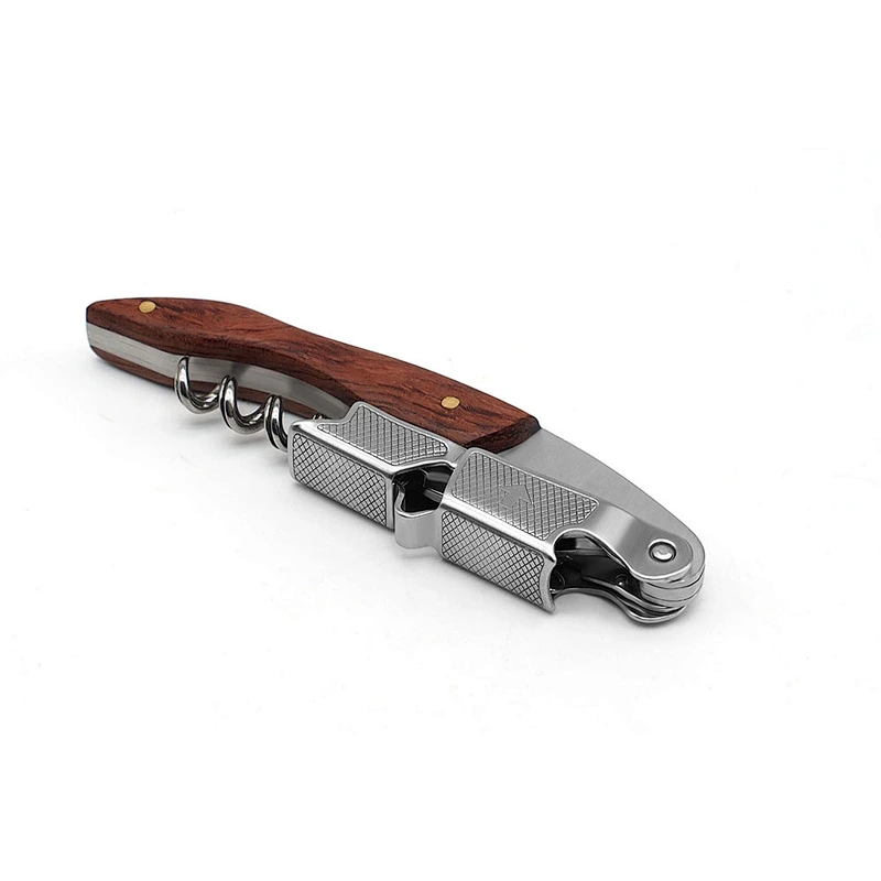 Cheap steel and wood corkscrew wine opener