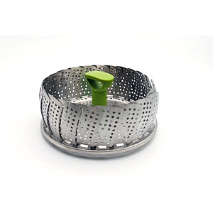 Food Grade Expandable Vegetable Steamer ,Basket Folding Stainless Steel,Silicone Feet Green