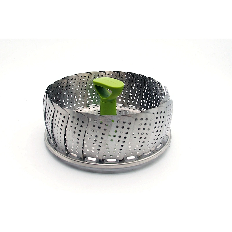Food Grade Expandable Vegetable Steamer ,Basket Folding Stainless Steel,Silicone Feet Green