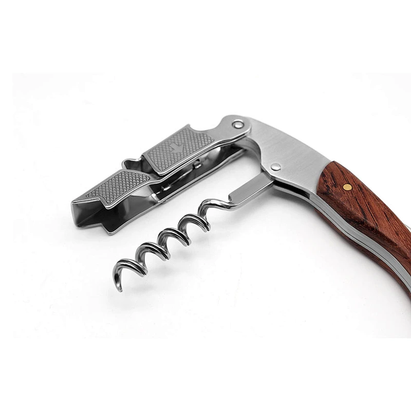 Cheap steel and wood corkscrew wine opener