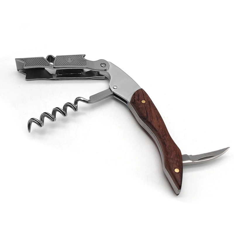 Manual Kitchen / Bar Accessories Wood and Steel Corkscrew Wine Opener