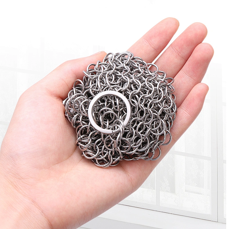 Wholesale Double Ring Stainless Steel Pot Clean Chainmail Mesh Scrubber