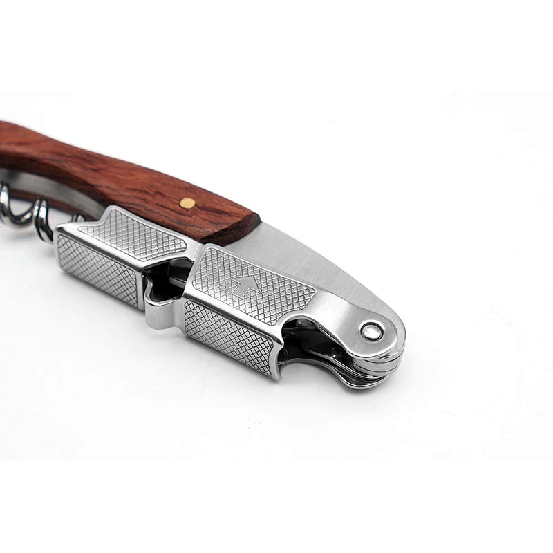Cheap steel and wood corkscrew wine opener