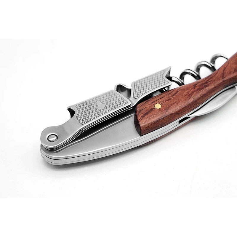 Cheap steel and wood corkscrew wine opener