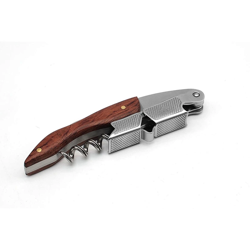 Cheap steel and wood corkscrew wine opener