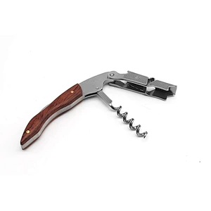 Cheap steel and wood corkscrew wine opener