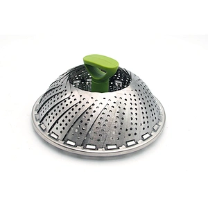Food Grade Expandable Vegetable Steamer ,Basket Folding Stainless Steel,Silicone Feet Green