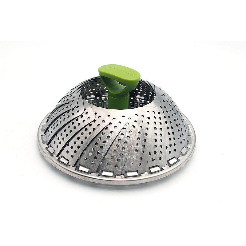 Food Grade Expandable Vegetable Steamer ,Basket Folding Stainless Steel,Silicone Feet Green