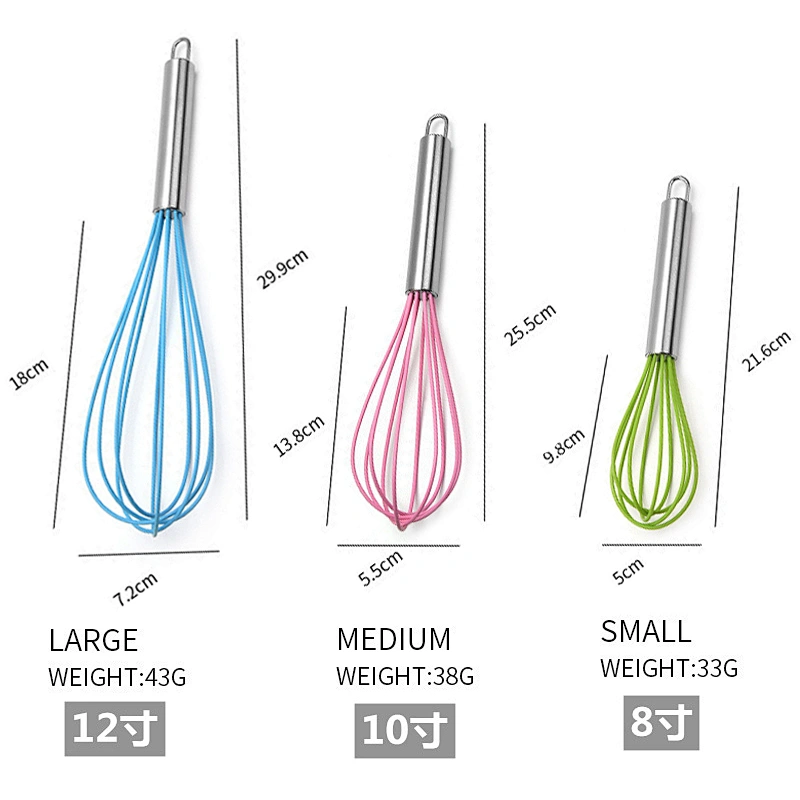 Manual Colorful Silicone and 430 Stainless Steel Egg Beater / Whisk