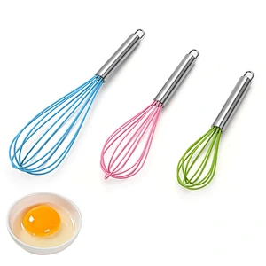Manual Colorful Silicone and 430 Stainless Steel Egg Beater / Whisk