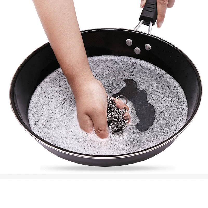 Wholesale Double Ring Stainless Steel Pot Clean Chainmail Mesh Scrubber